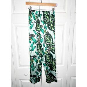 Lobo Rosa Green Floral Print Tropical Pajama Pants Women's Size Medium M
